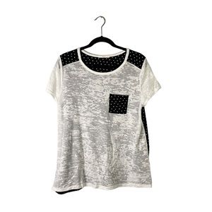 Le Lis Black White Patterned Lightweight Short Sleeve Blouse Tee Size Large